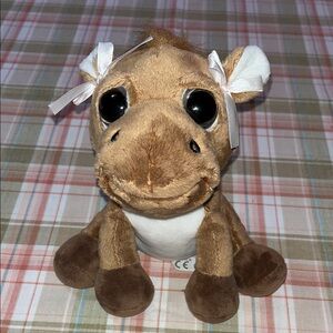 The Petting Zoo Horse 7” Adorable Brown Plush Toy with Bows & Big eyes